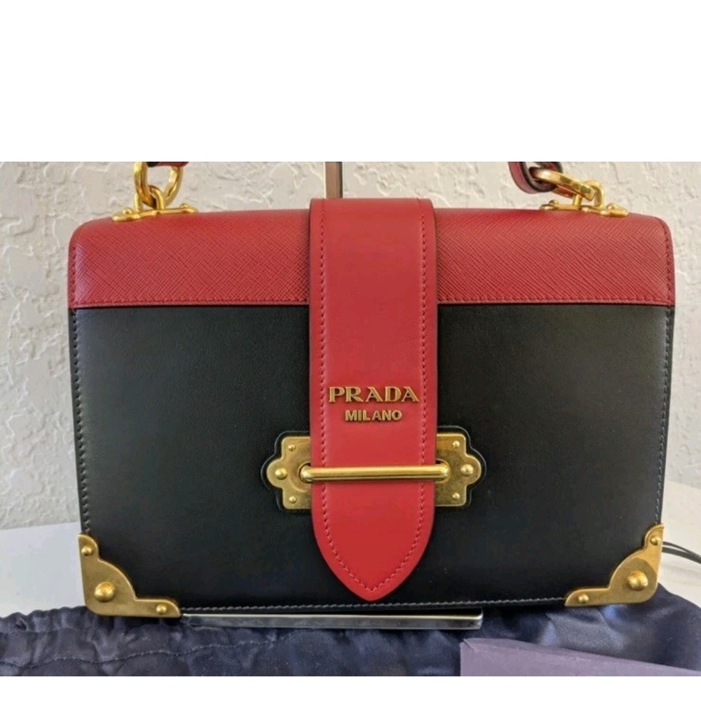 Prada Cahier Women's Black  Red Leather Crossbody Bag Large NWT
